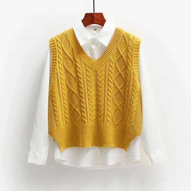 Sweter damski | Dekolt V Splot warkoczowy Luźny krój Warstwa