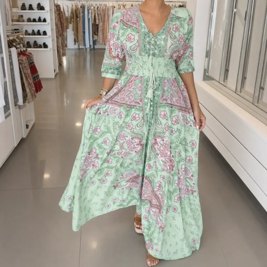 Aisha – sukienka maxi z orientalnym nadrukiem paisley