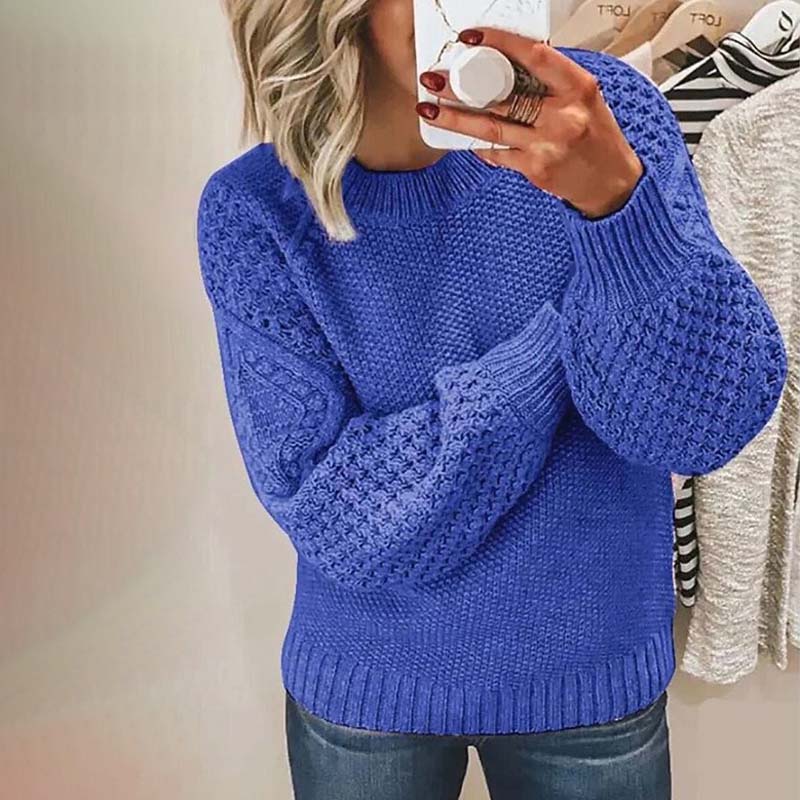 Damski sweter w kolorowe bloki – Miękki dzianinowy sweter zimowy o luźnym kroju