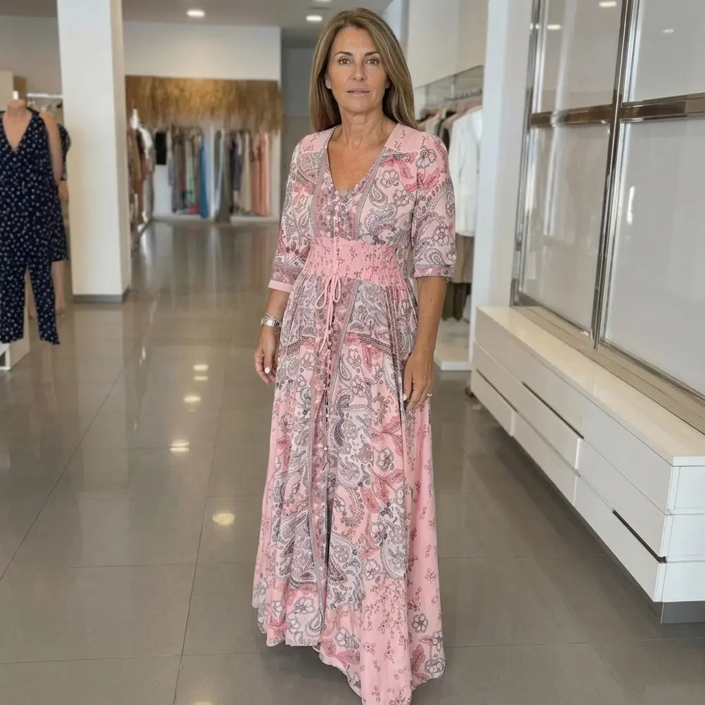 Aisha – sukienka maxi z orientalnym nadrukiem paisley