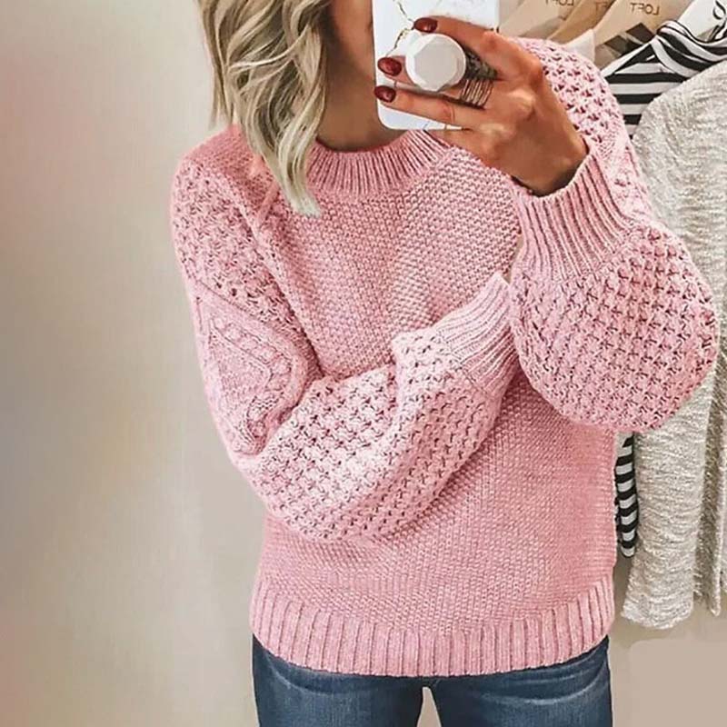 Damski sweter w kolorowe bloki – Miękki dzianinowy sweter zimowy o luźnym kroju