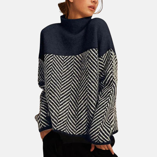Amelia – Elegancki Sweter z Golfem w Jodełkę