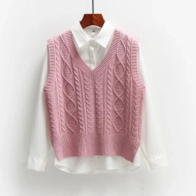 Sweter damski | Dekolt V Splot warkoczowy Luźny krój Warstwa