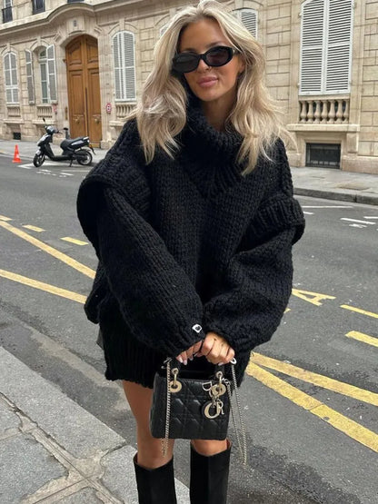 Damski Sweter | Luźny Krój Z Dzianinową Strukturą Kołnierza Modny