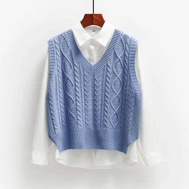 Sweter damski | Dekolt V Splot warkoczowy Luźny krój Warstwa