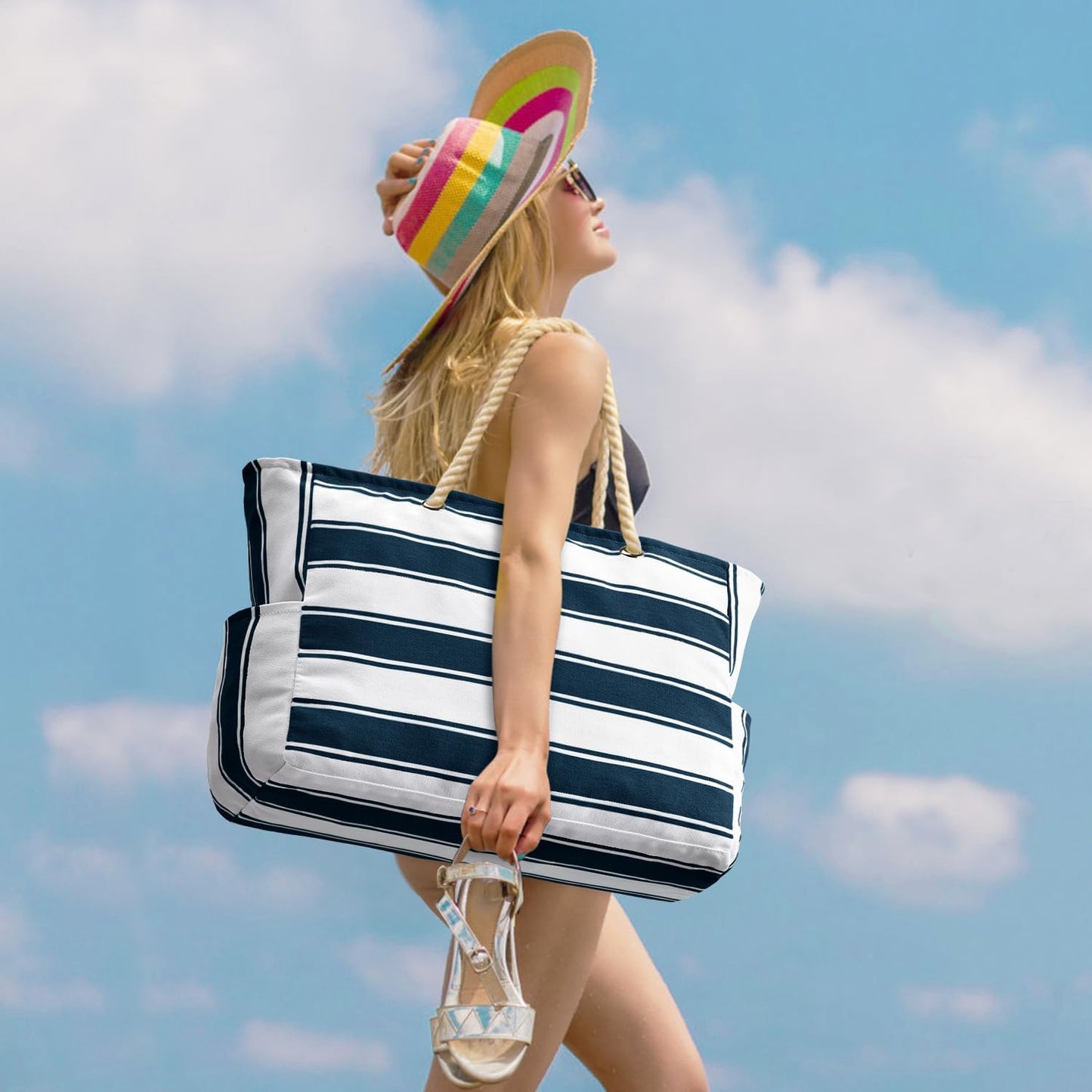 Wodoodporna i piaskoodporna duża tote torba plażowa