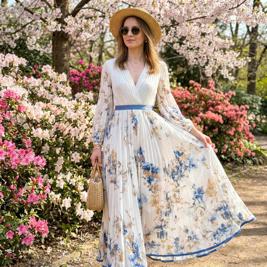 Floriana – plisowana sukienka maxi w kwiaty