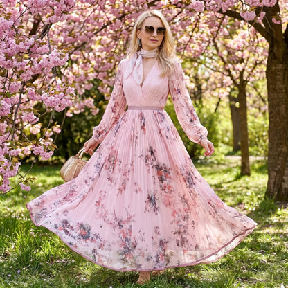 Floriana – plisowana sukienka maxi w kwiaty