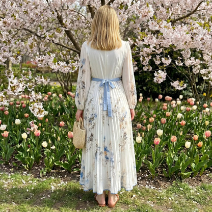 Floriana – plisowana sukienka maxi w kwiaty