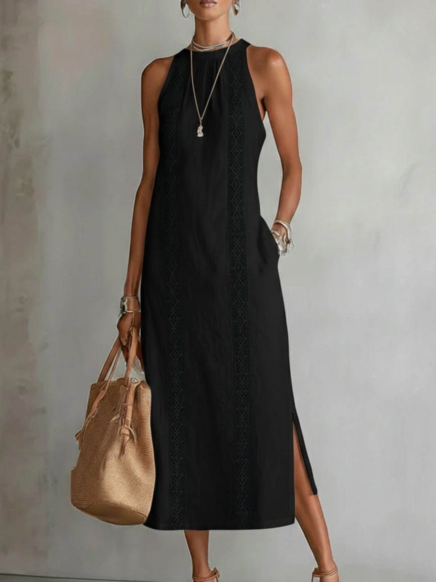 Kalina – sukienka midi z stójką bez rękawów