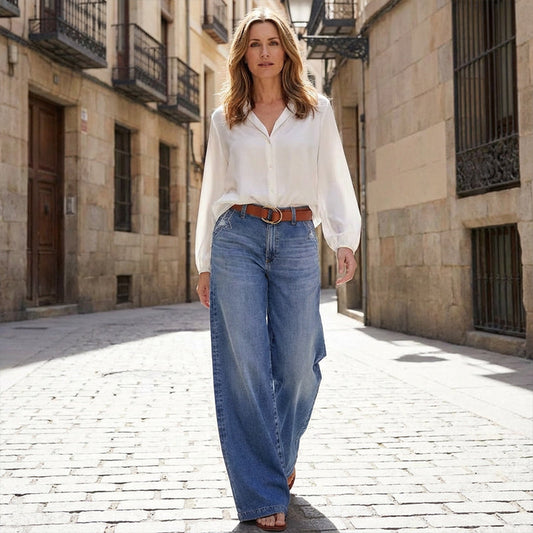 Lucy damskie jeansy vintage z wysokim stanem i szerokimi nogawkami